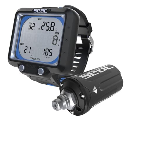 SEAC Tablet, Dive Computer with Built-in Bluetooth, Handles up to 3 Blends Gas Mixes, with A Large Display, Wireless Connection with up to 3 Transmitters, Set Tablet+Transmitter, Black/Blue