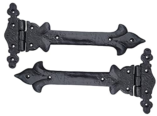 Adonai Hardware Adonijah Antique Cast Iron Strap T Hinge (10" X 2 Pack, Matte Black) for Barn Doors, Gates, Shutters, Garages, Wooden Box, Fences,