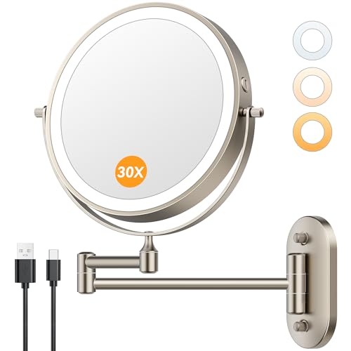 Auxmir 1X/30X Wall Mounted Lighted Makeup Mirror, 8