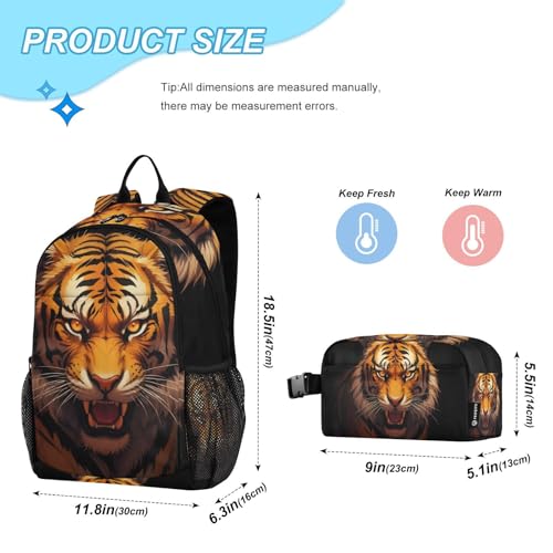 Angry Animal Backpack Lunch Bag Set for Travel Hiking Picnic, Backpacks with Insulated Lunch Box2