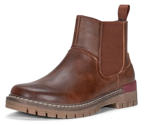 Vepose Women's Brown Chelsea Boots, 9519 Platform Chunky Heel Round Toe Ankle Boot, Slip on Short Boots with Elastic Band Size 6(CJY9519 Brown 6)