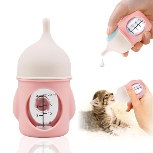 Rock Tech Ergonomic Pet Nursing Bottle Puppy Bottles for Nursing Puppy Milk - 20ml Slow Flow Kitten Bottle Feeding kit for Newborn Kittens/Puppies/Small Animals Easy-Clean Silicone Feeder (Pink)