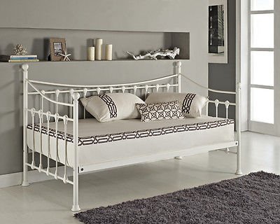 GLOSSY VANILLA Metal Daybed Guest Sofa 3ft Day Bed Frame