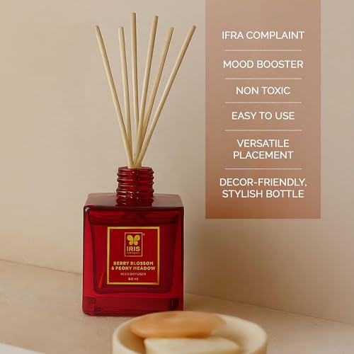 Image of IRIS Home Fragrance Reed Diffuser Set | Floral & Fruity Fragrance Blend | 60ml Long-Lasting Aroma Oil with 6 Reeds | Elegant Home & Office Freshener for a Sophisticated Ambience.