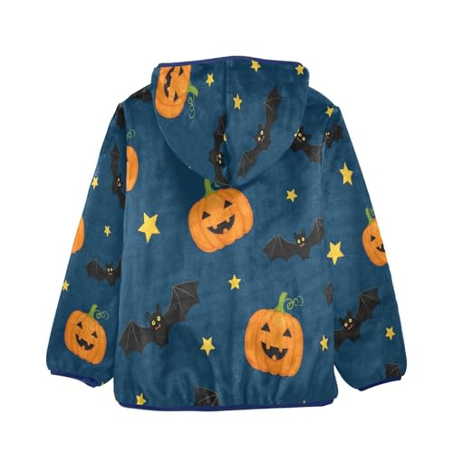 Halloween Pumpkins Bats Stars Toddler Fleece Jacket Girl Boys Hooded Fleece Jacket Coat Warm Outwear Zip-up 3-10T2