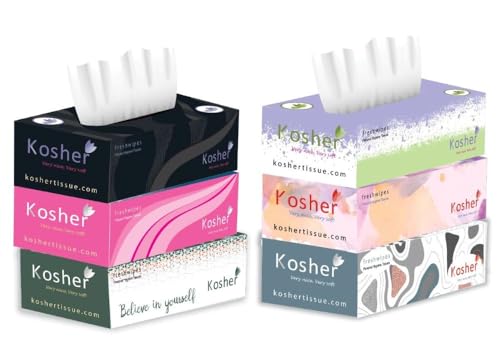 Kosher Facial Box tissue Pack of 6, 2 Ply, 100 Pulls each - Pack of 6 (total 600 pulls)