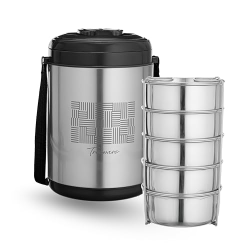 Image of Trueware Legend 5 Stainless Steel PU Insulated Hot and Cold Lunch Box with 5 SS Container 300 ML Each