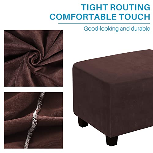 Ottoman Cover, Stretch Rectangle Velvet Ottoman Slipcovers Of Foot Stool For Living Room, Folding Storage Furniture Protector With Elastic Bottom, Machine Washable( Dark Brown, L) #TOP5