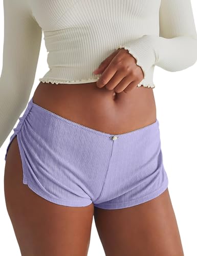 FaroDor Women Y2K Pajama Shorts Low Waist Side Split Booty Shorts Slim Cute Lounge Short Bottoms Comfy Sleepwear Short Purple Small