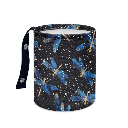 Image of Blue Dragonfly Trash Can for Car Garbage Can for Back Seat Leak Proof with Adjustable Buttons Auto Accessories for Women Interior