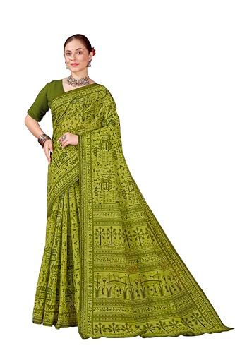 Image of TAMAIRA FASHION Off White Mulmul Pure Cotton Saree For Woman Warli Printed|Office Wear Daily Wear Sarees For Women Without Blouse Piece (Available in 21 Colours)