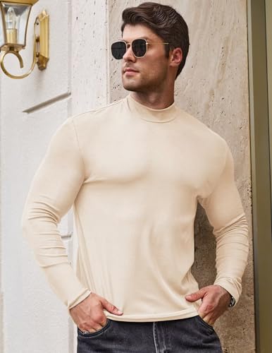 Mens Mock Turtleneck T Shirts Long Sleeve Slim Fit Shirts Casual Ribbed Knited Tops Thermal Pullover Undershirts4