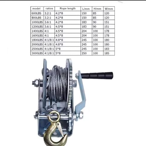 Winche manual para remolque resistente 3000 lbs con cable 26 pies miniatura 6