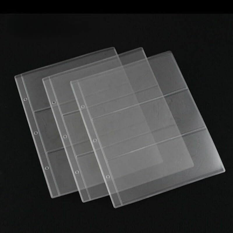 MeevrgR Álbum de billetes de PVC transparente para páginas con 3 bolsillos grandes por hoja para carpeta de colección de monedas, cada bolsillo de 185 x 85 mm, se adapta a notas de tamaño grande