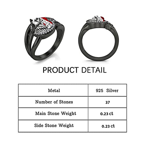 Jeulia Gothic Skull Diamond Rings: Sterling Silver Jack and Sally Skeleton Rings Band Halloween Romantic Nightmare Jewelry for Her Engagement Anniversary Christmas with Gifts Box2