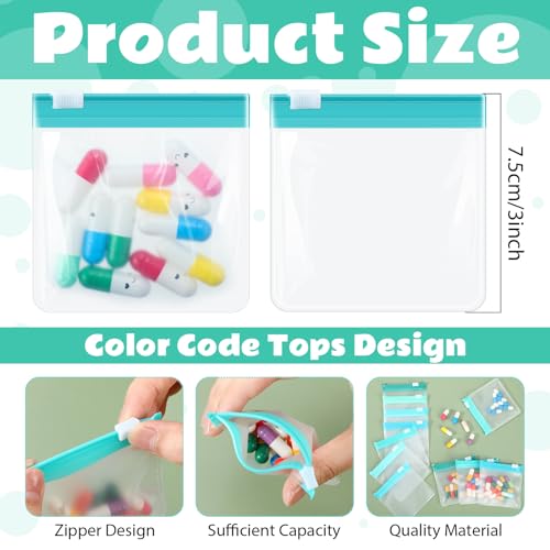 Image of Sherr 35 Pcs Pill Pouch Bags with Zipper Pill Pouch Set Travel Reusable Translucent Medicine Organizer Self Sealing Plastic Bag with Slide Lock for Storage(Dark Green,3 x 3 Inch,Blank Style)