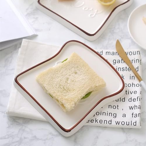 Image of Ceramic Toast Shape Serving Plate | Snack Plate for Breakfast | Decorative Dessert Plate | Microwave Safe Ceramic Plate | Unique Shaped Plate for Kitchen | Gifting Plate | Brown | 2 Piece