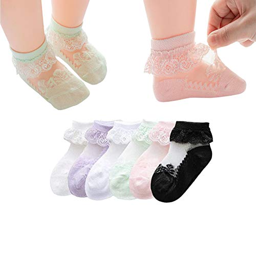 Baby Girls Summer Ultra-thin Ruffles Lace Socks Princess Style Top Frilly Mesh Socks for Toddler (6 Pairs-A, M (1-2T))