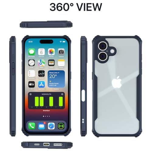 Image of Pikkme Crystal Clear Transparent Back | Ultra Hyrbid | Full Camera Protection | Raised Edge | Bumper Back Case for iPhone 16 Plus (Blue)