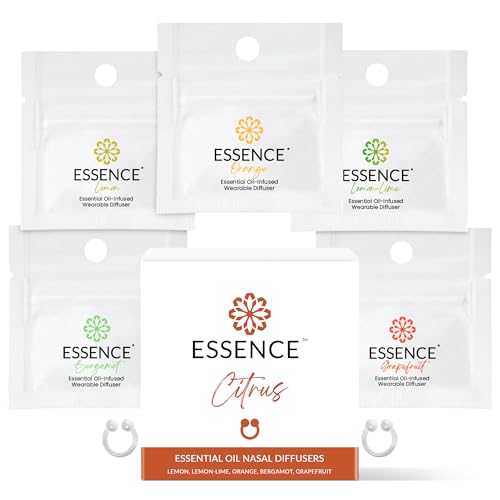 Essence Nasal Diffuser Citrus Bundle Essential Oil Silicone Nose Rings for Mood Energy & Positivity Wearable Aromatherapy Pack with Lemon Orange Grapefruit & Bergamot