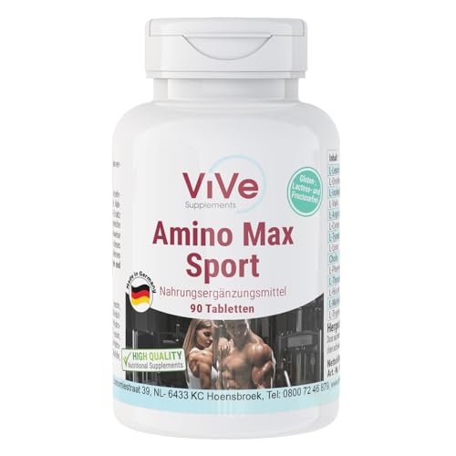 Amino Max Sport - 90 Tabletten - 13 Aminosäuren pro Tablette - inklusive aller essenzieller Aminos - hochdosiert | Qualität aus Deutschland von ViVe Supplements