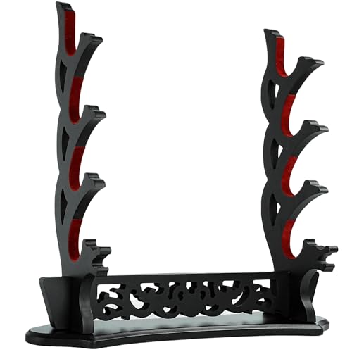FLURSAILE Sword Stand Openwork Sword Rack Katana Sword Holder (4-Tier Padded)