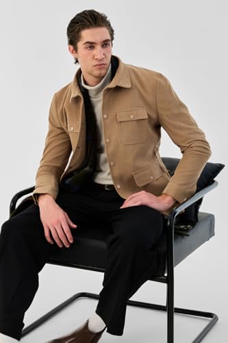 Image of SNITCH Men Casual Jacket | Regular Fit Full Sleeve Lapel Collar Solid Design | Durable Polyester Corduroy Fabric With Four Pockets For Winter Layering & Outerwear