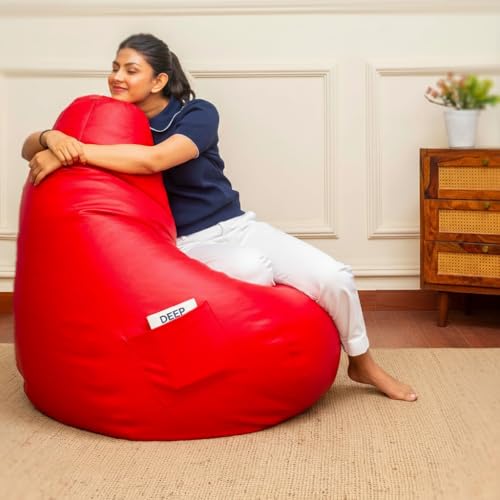 Image of Sattva Classic 4XL Bean Bag Chair with Beans Filled | Faux Leather Sofa Style Bin Bags Chair with Beans Filling | Comfort Beam Bag Sofa for Adults & Teens, Living Room & Office - Red