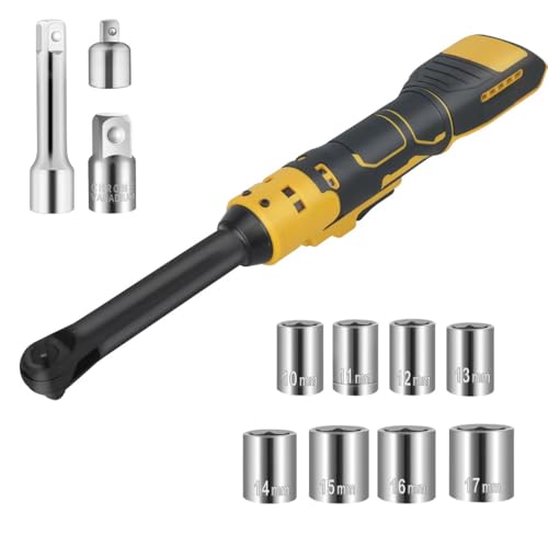 Image of 3/8 Inch Cordless Ratchet Wrench, for DEWALT 20V Max Battery, 74Ft-Lbs, 0-450RPM Variable Speed Trigger, R&F Switch, 8 Sockets, 3/8" to 1/4" Adapter, 3" Extension Bar, Extended 6-inch Head