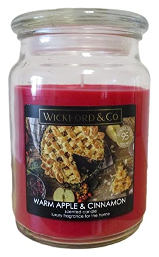 Luxury Scented Candle - Warm Apple & Cinnamon - 18 Oz Jar with lid - up to 95 Hour Burn Time - (by Wickford & Co)