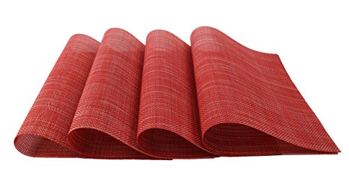 Gefeii Placemats Dining Table Table Mats Non-Slip Heat-Resistant Pvc Woven Vinyl Washable Kitchen Placemats Set Of 6 Stain Resistant Placemats (Red, 6) #TOP3