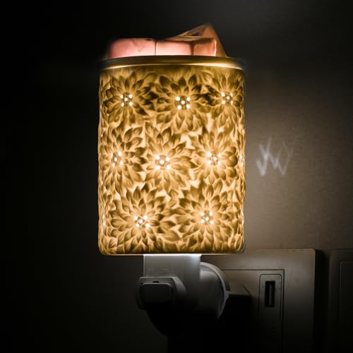 Sunflower Flower Wax Melt Warmer Wall Plug in Electric White Ceramic Christmas Oil Melter Cute Small Aromatherapy for Home Decorative Burner Light Scented Candle Tart Scent Warm Fragrance (S)