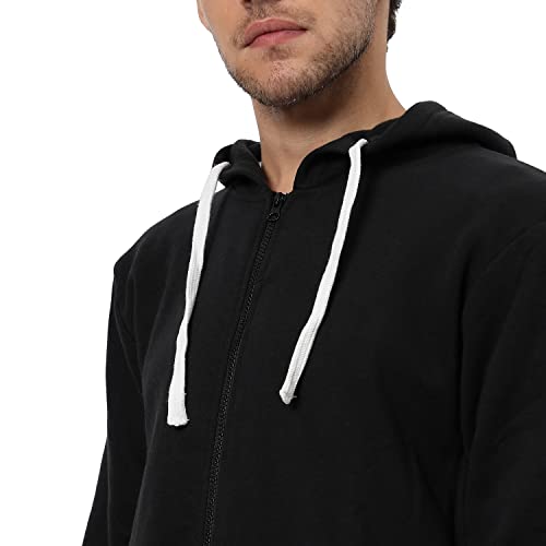 Image of CAHOOT Men's Dark Blue Zip-Front Hoodie with Contrast Drawstring for Casual Wear | Long Sleeve | Hooded Neck | Zipper Closure | Cotton Sweatshirt Crafted with Comfort Fit for Everyday Wear