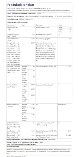 SHARP Lave linge Frontal ESNFB214CWDA
