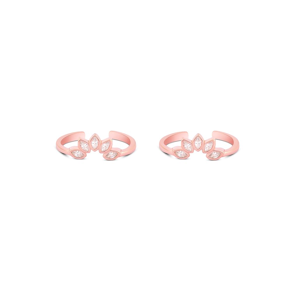 Rose Gold Finish Adjustable Silver Toe Rings with Five Marquise Zircon Stones | Elegant Open Band Foot Jewelry for Women & Girls | Stylish Ethnic & Contemporary Accessory for Gifting & Fashion-image-46
