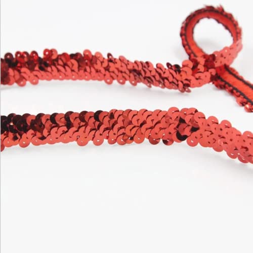 CNFQ 10 yards Elastisches glänzendes Paillettenband Applikation für Hochzeit Kostüm Brautschmuck PVC (Rot)