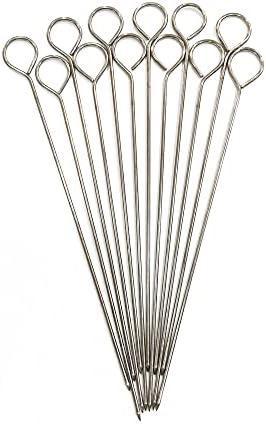 8 Inch Stainless Steel Skewers 12PCS, BBQ Skewers,Reusable Stainless Steel Barbecue Skewer Sticks for Grilling Kebob Meat Chicken Vegetable Appetiser