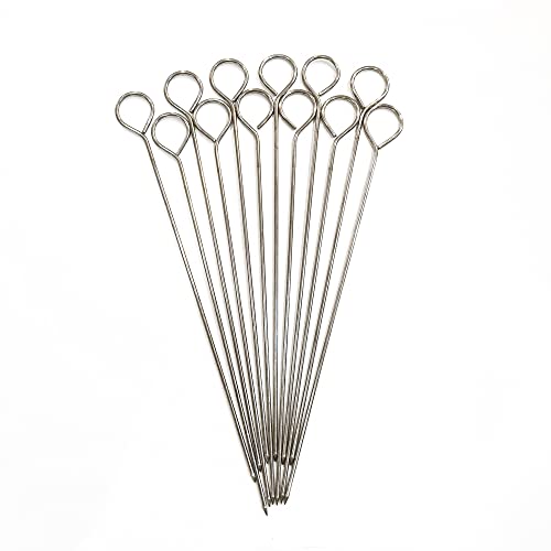 8 Inch Stainless Steel Skewers 12Pcs, Bbq Skewers,Reusable Stainless Steel Barbecue Skewer Sticks For Grilling Kebob Meat Chicken Vegetable Appetiser #TOP1