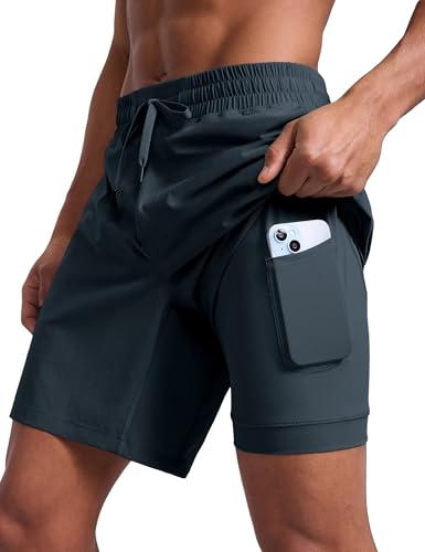 CRZ YOGA Mens 2 in 1 Running Shorts 7" - Lined Workout Quick Dry Lightweight for Sports Athletic with Pockets