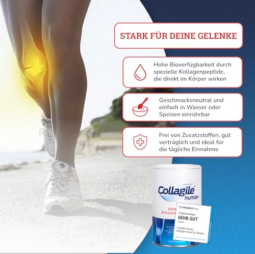 Collagile human 300g – Test: SEHR GUT – Bioaktive Kollagen Peptidfraktionen – Nutrifunktionelles Gelenkpulver – unterstützt den gesamten Bewegungsapparat