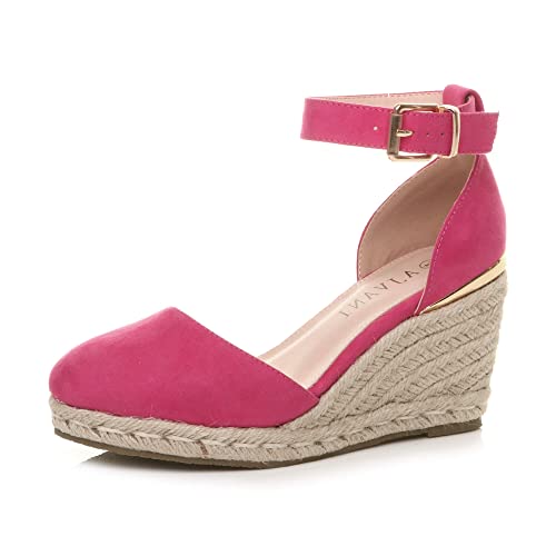 AJVANI mid wedge heel buckle up ankle strap espadrille sandals size 4 37