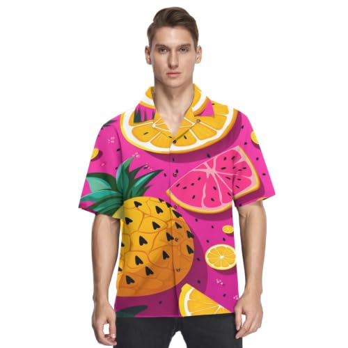 Chemise Hawaïenne Homme Fruits Tropicaux légère et respirante boutonnée d'été
