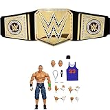 Bundle of Mattel WWE Championship Title, Undisputed WWE Universal Championship Role-Play & Costume Accessory + John Cena 6-inch Action Figure & Accessories Set