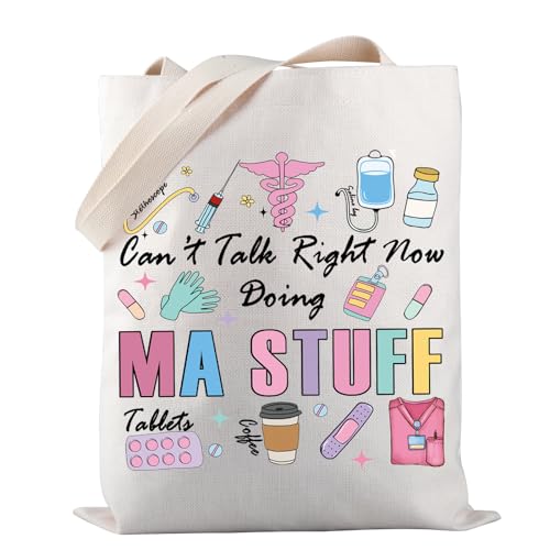 PWHAOO Medical Assistant Tote Bag Can’t Talk Right Now Doing MA Stuff Tote Bag Medical Assistant Appreciation Gift