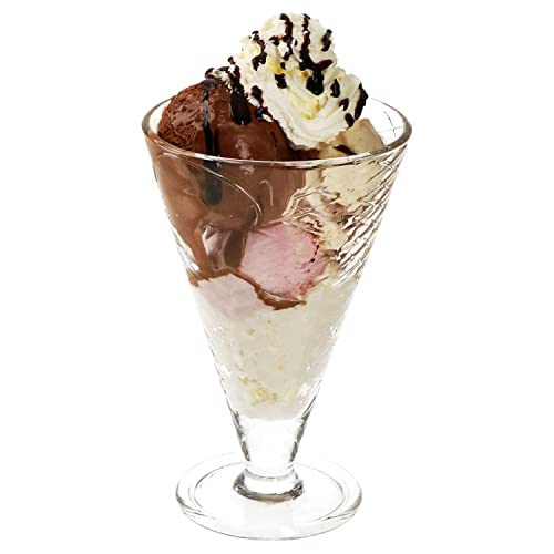 MamboCat 6er Set Copa Helado Eisbecher mit Fuß aus Glas I Klar I 340 ml I mit Waffel-Relief I konische Dessert-Schälchen, Eisgläser, Früchtebecher I für Vorspeisen, Cocktails, Eiscreme & Desserts