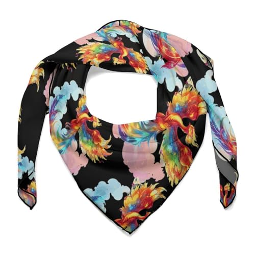 Generic Rainbow Phoenix Fire Bird Head Scarf Square Bandana Neck Scarfs Hair Wrap Scarves for Women Men, 0ne size