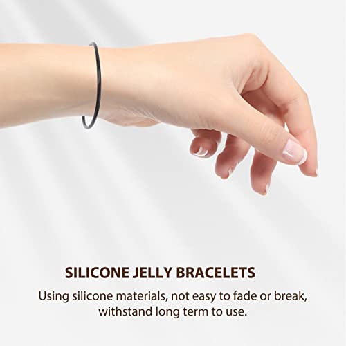 Generic 10 Pcs Gummy Silicone Jelly Bracelets Neon Rubber Bracelets Stretchable Jelly Bands Retro Bracelets Bands For 80S Party Favors For Girls Women Black 5.8X5.8Cm #TOP3