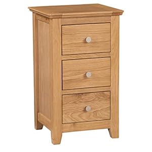 Hallowood Furniture Hereford Oak 3 Drawer Bedside Table, Solid Wooden Narrow Side Table for Small Spaces, Pre-Assembled Bedside Cabinet with Storage Drawers for Bedroom or Living Room
