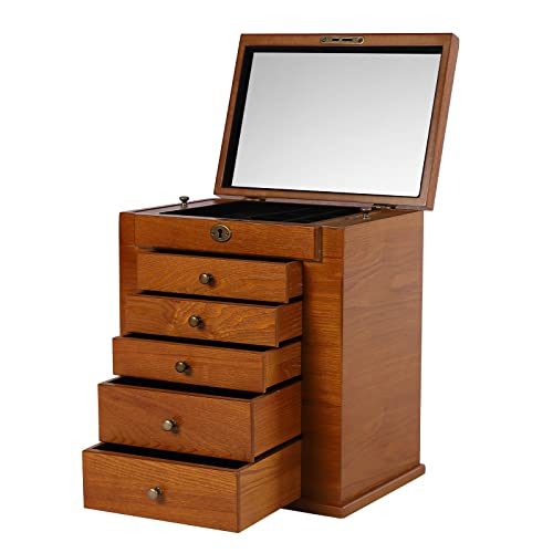 Joyero retro de 6 niveles, organizador de joyas de madera original con 5 cajones, para dormitorios, centros comerciales, tiendas, accesorios, 29 x 20 x 32 cm