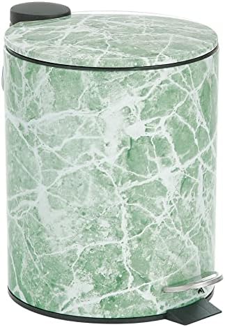 mDesign Round Pedal Bin  5 L Metal Waste Bin with Pedal, Lid and Plastic Bucket Insert  Household Rubbish Bin for Bathroom, Kitchen and Office  Marble Print